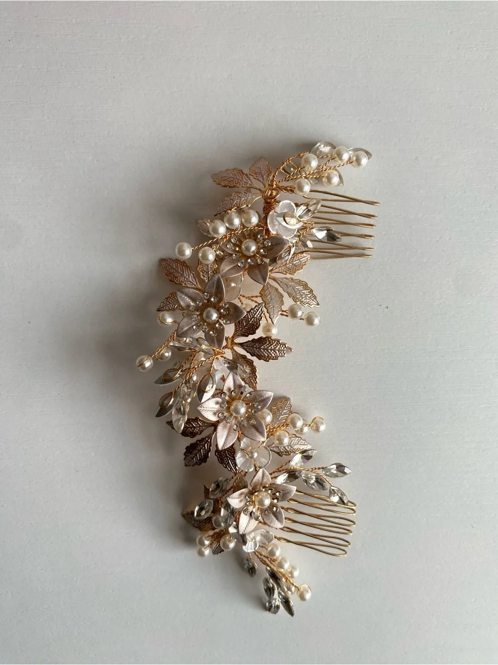 Elegant Gold Floral Pearl Hair Comb - Women Accessories